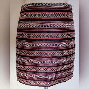 Ann Taylor Loft Navy Blue Orange Tan Fair Isle Jaquard Straight Skirt Size 2